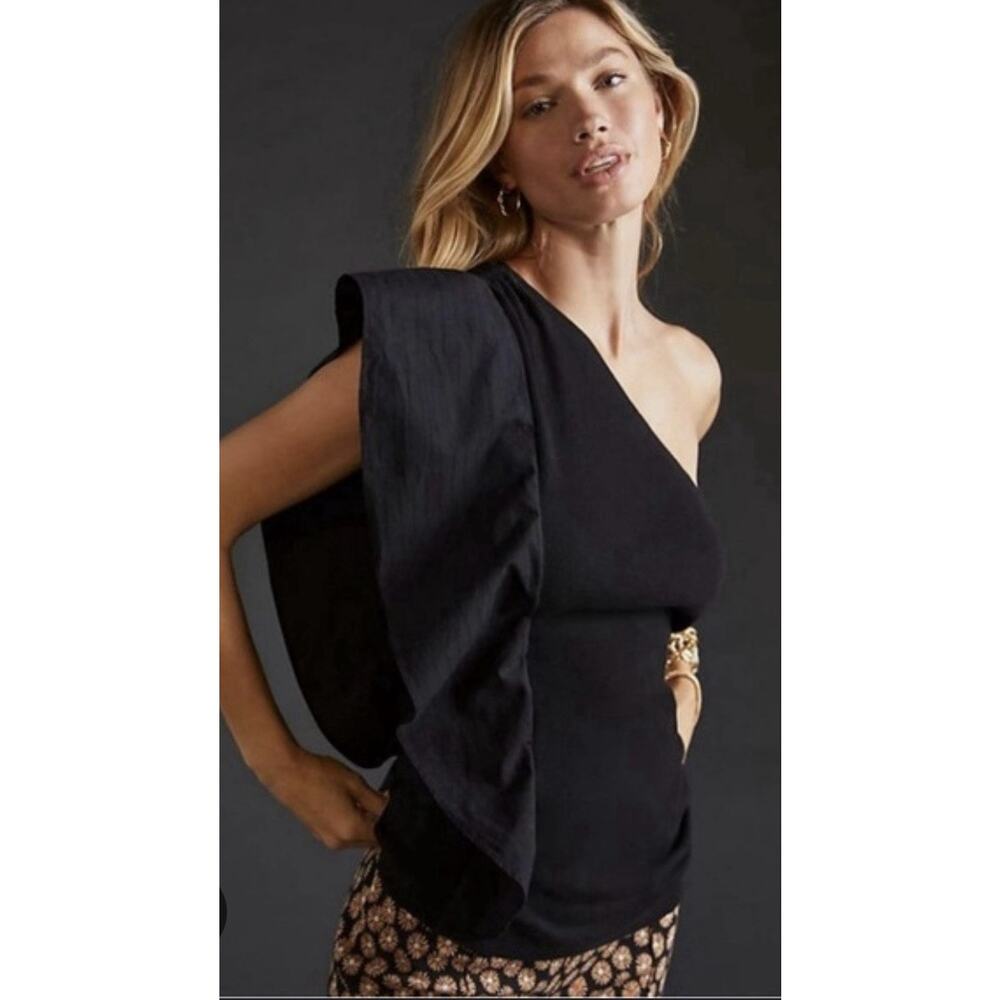 Anthropologie Black Off The Shoulder Top Size Large Petite Modern Romantic